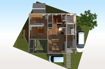 土地に対して斜めに建てる