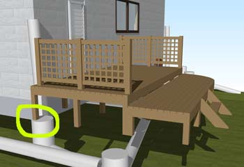 ウッドデッキの基礎が枡の上に